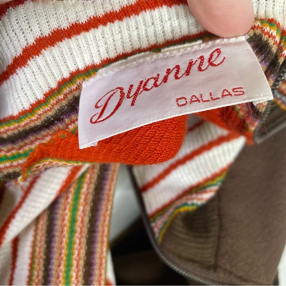 Vintage Dyanne Dallas Brown Orange Woven Knit Dress - Picture 4 of 8